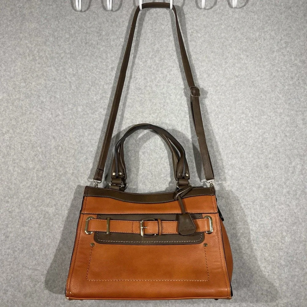 Simply Noelle Purse Faux Leather Crossbody Bag Satchel Tan‎ Brown Handle *Flaws